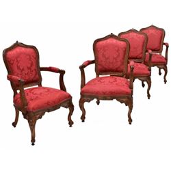 (4) Louis Xv Style Carved Back Arm Chairs