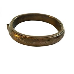 Art Deco Chased Silver Hinged Bracelet