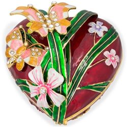 Faberge Inspired 6.5" Valentine's Love Heart with Butterfly Jewelry Box