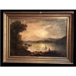 Victorian Scottish Romantic Loch Scene - Figures Washing Laundry Loch