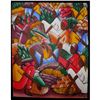 Image 1 : Signed Acrylic Painting, Haitian Farmers Market Ready To Frame 43.84 Idiot Sale