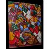 Image 3 : Signed Acrylic Painting, Haitian Farmers Market Ready To Frame 43.84 Idiot Sale