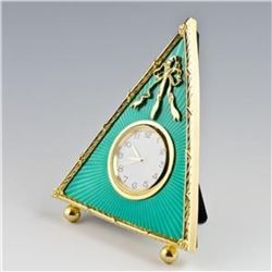 5" Green Triangle Enameled Guilloche Russian Antique Style Faberge Clock