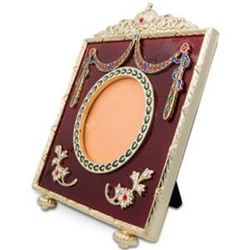 5  Square Red Enameled Guilloche Russian Antique Style Picture Frame