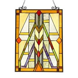  MENAHEM  Tiffany-style Glass Window Panel 17.5x25