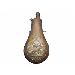 Antique Ornate Embossed Victorian Brass Gun Or Black Powder Flask Container