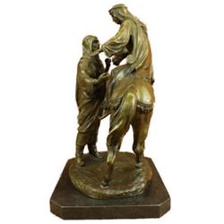 Large Arabian Man Helping his wife Bronze Marble Base Sculpture Statue by Barye