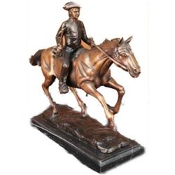 Signed PJ Mene French Soldier on Horse Bronze Marble Sculpture Statue Figure