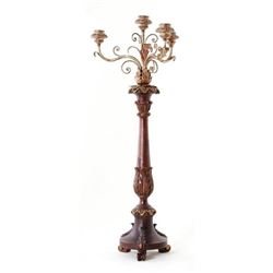 Continental Carved Wood Candelabrum