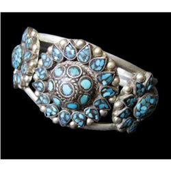 Russian Silvered Turquoise Pewter Cuff Bracelet