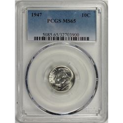 1947 ROOSEVELT DIME PCGS MS65