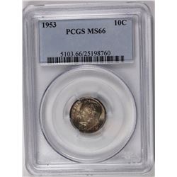 1953 ROOSEVELT DIME PCGS MS 66