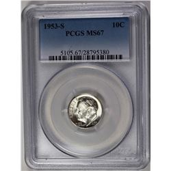 1953-S ROOSEVELT DIME PCGS MS 67