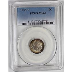 1955-D ROOSEVELT DIME PCGS MS 67