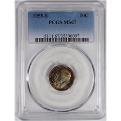 1955-S ROOSEVELT DIME PCGS MS67