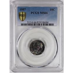 1957 ROOSEVELT DIME PCGS MS 66