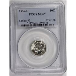 1959-D ROOSEVELT DIME PCGS MS 67