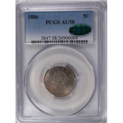 1886 LIBERTY NICKEL PCGS AU 58 CAC