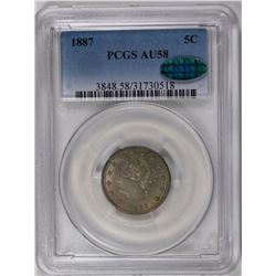 1887 LIBERTY NICKEL PCGS AU 58 CAC
