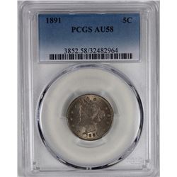 1891 LIBERTY NICKEL PCGS AU 58