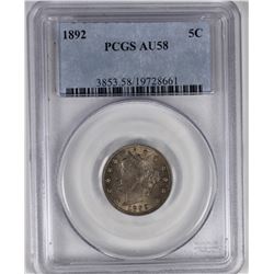1892 LIBERTY NICKEL PCGS AU 58
