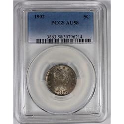 1902 LIBERTY NICKEL PCGS AU 58