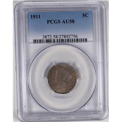 1911 LIBERTY NICKEL PCGS AU 58.