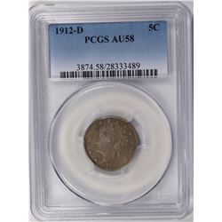 1912-D LIBERTY NICKEL PCGS AU 58.