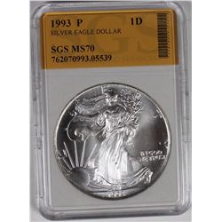 1993 P AMERICAN SILVER EAGLE SGS PERFECT