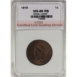 1818 LARGE CENT FROM THE FAMOUS RANDALL HOARD