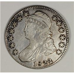 1822 BUST HALF DOLLAR 2 OVER 1 AU