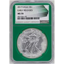 2017 $1 American Silver Eagle Coin NGC MS70 Early Releases Green Core