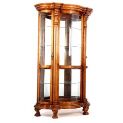 Carved Ornate Curved Glass Curio Cabinet w/