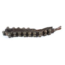 Antique Double Sleigh Bell Leather Strip