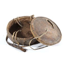 Ethiopian Reed and Leather Wrapped Basket c 1800's