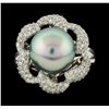 Image 2 : Pearl and Diamond Ring - 14KT White Gold