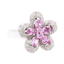 2.22 ctw Pink Sapphire And Diamond Ring - 14KT White Gold