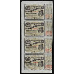 Uncut Sheet of (4) State of Louisiana Baby Bond Obsolete Notes