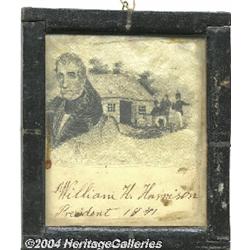 Unusual Silk W H Harrison Framed 1840