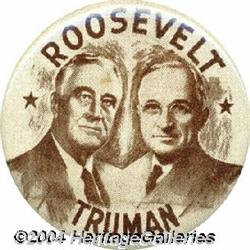 Larger Roosevelt Truman Celluloid Pin