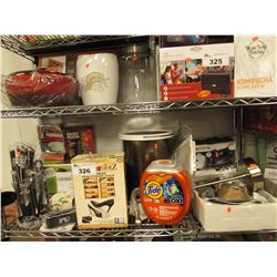 ROWENTA EVERLAST STEAMER, TIDE PODS, SHOE STORAGE, MODERN KNIFE BLOCK, MAILBOX, GARBAGE CAN,