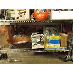 COPPER STYLE SINK, GARDEN HOSE REEL, SHARK CORDLESS PET PERFECT PRO VAC, WALL CLOCK, TRILOGY