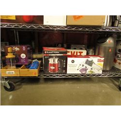 SMALL GARBAGE CAN, EXIT SIGN, PROFESSIONAL MANDOLIN SLICER, RUSSELL HOBBS KETTLE, MR COFFEE MAKER,