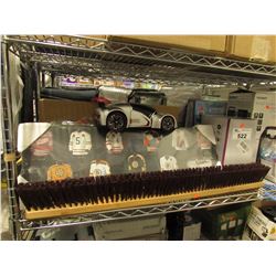 SHOE RACK, BOBBY ORR PLAQUE, PUSH BROOM REPLACEMENT HEAD, SCISSORS, TOY CAR, 1500W ELECTRIC