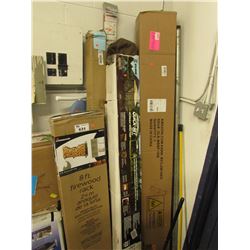 LANDMAN 8' FIREWOOD RACK, IRONING BOARD, MAGNETIC ROMAN SHADES, SCREEN SHELTER, CURTAIN RODS,