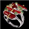 Image 1 : Natural Top Red Coral & Emerald Ring
