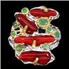 Image 2 : Natural Top Red Coral & Emerald Ring