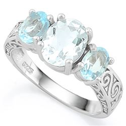 RING - 1 1/2 CARAT AQUAMARINE & 2 1/3 CARAT BABY SWISS BLUE TOPAZ IN 925 STERLING SILVER SETTING - S