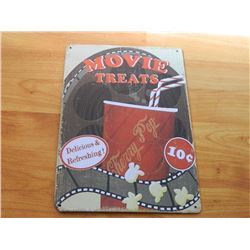 VINTAGE DESIGNED METAL SIGN - MOVIE TREATS 10cents