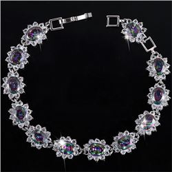 BRACELET - CREATED MYSTIC GEMSTONE & FLAWLESS CREATED DIAMOND IN 18K GOLD PLATED GERMAN SILVER SETTI